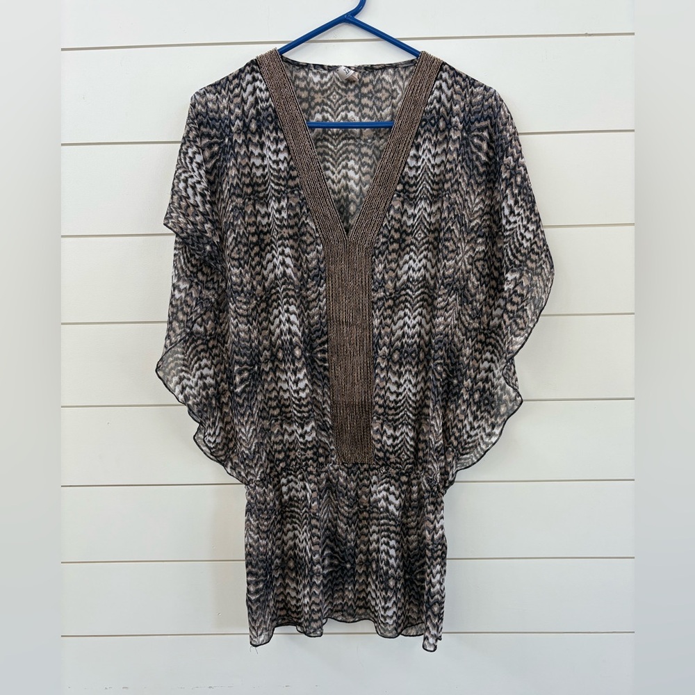 Badgley Mischka Sheer V-Neck Swim Coverup